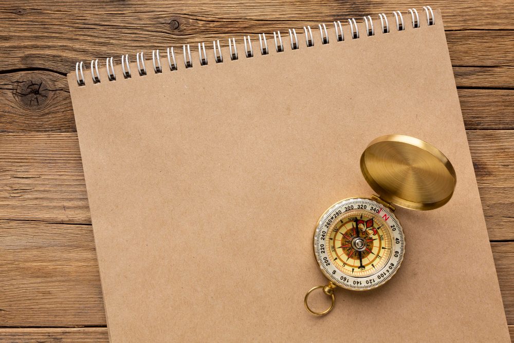 Compass on a wooden desk
